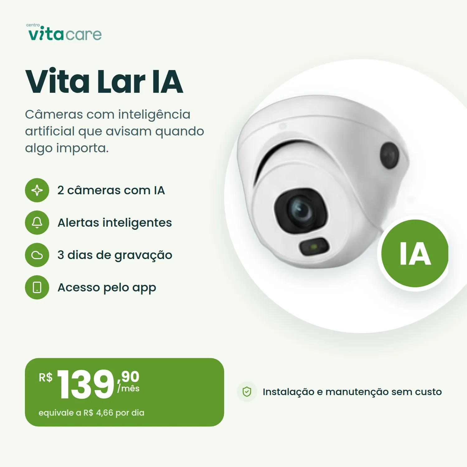 Vita Lar IA: Câmeras com inteligência artificial e alertas.